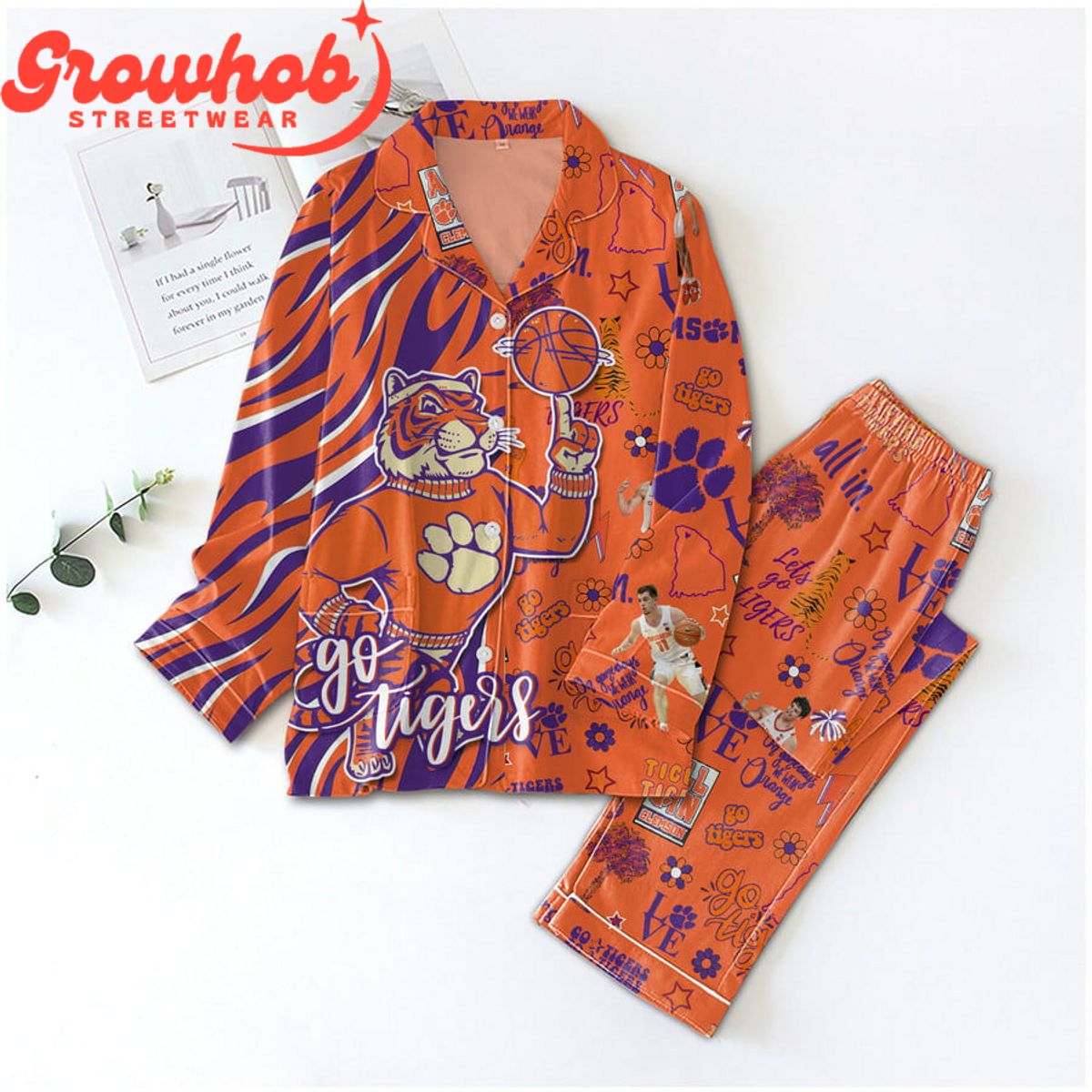 Clemson Tigers Go Tigers Love Polyester Pajama Set