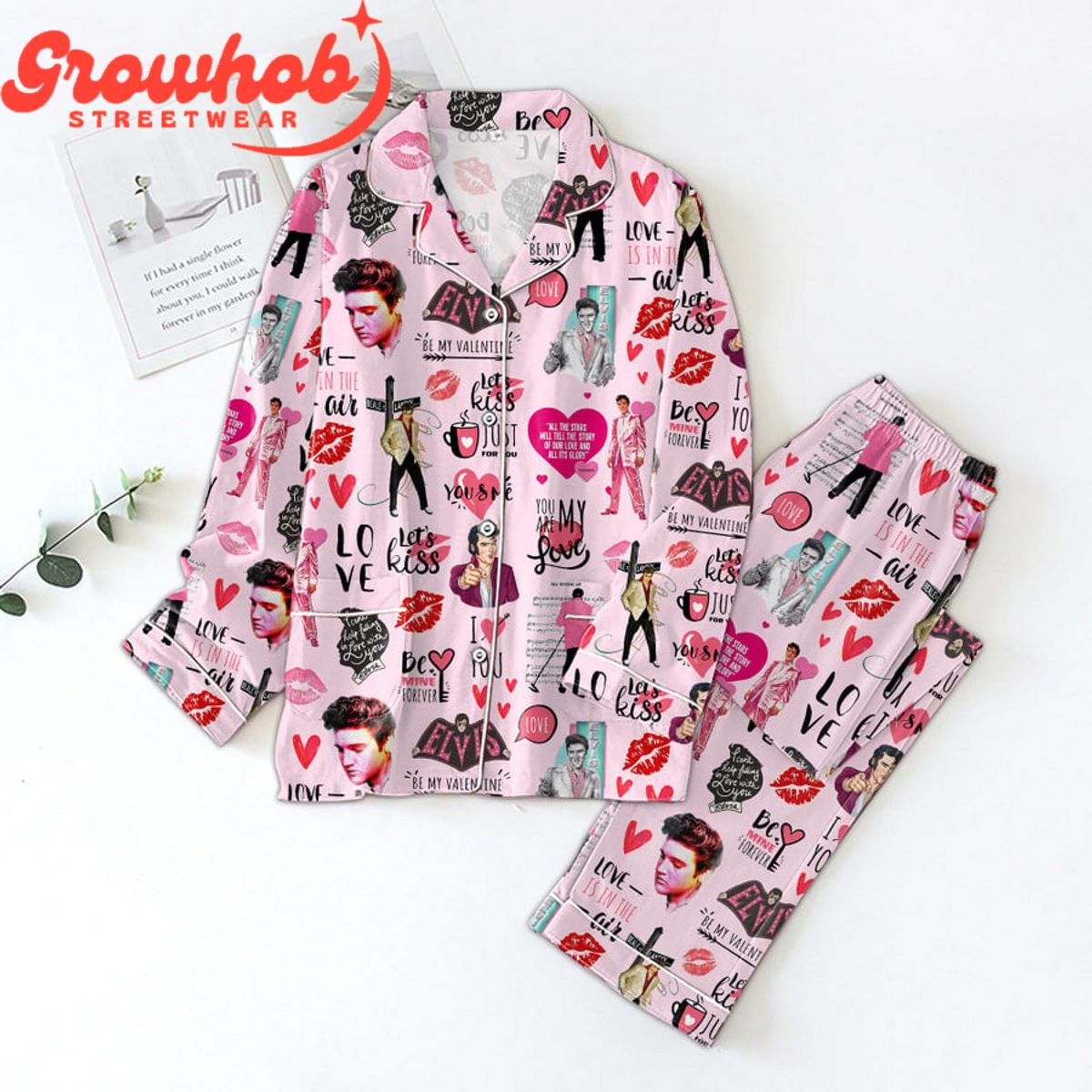 Elvis Presley You?Re My Love Polyester Pajama Set Pink