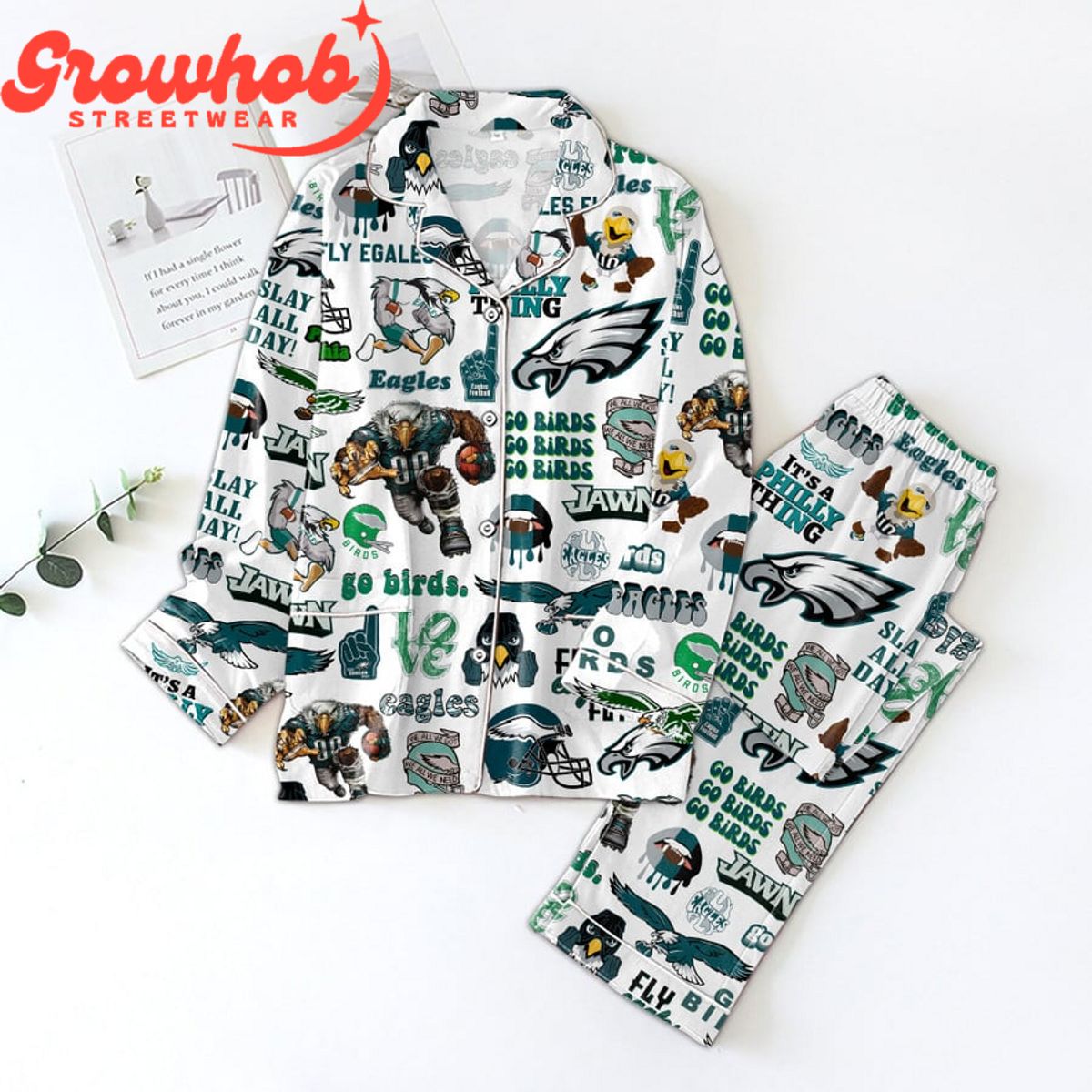 Philadelphia Eagles Philly Thing Polyester Pajama Set White
