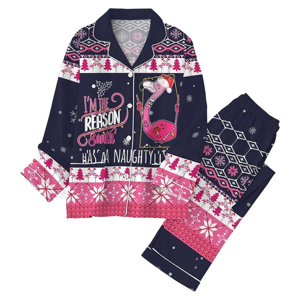 Flamingo I?M The Reason Santa Pajama Set