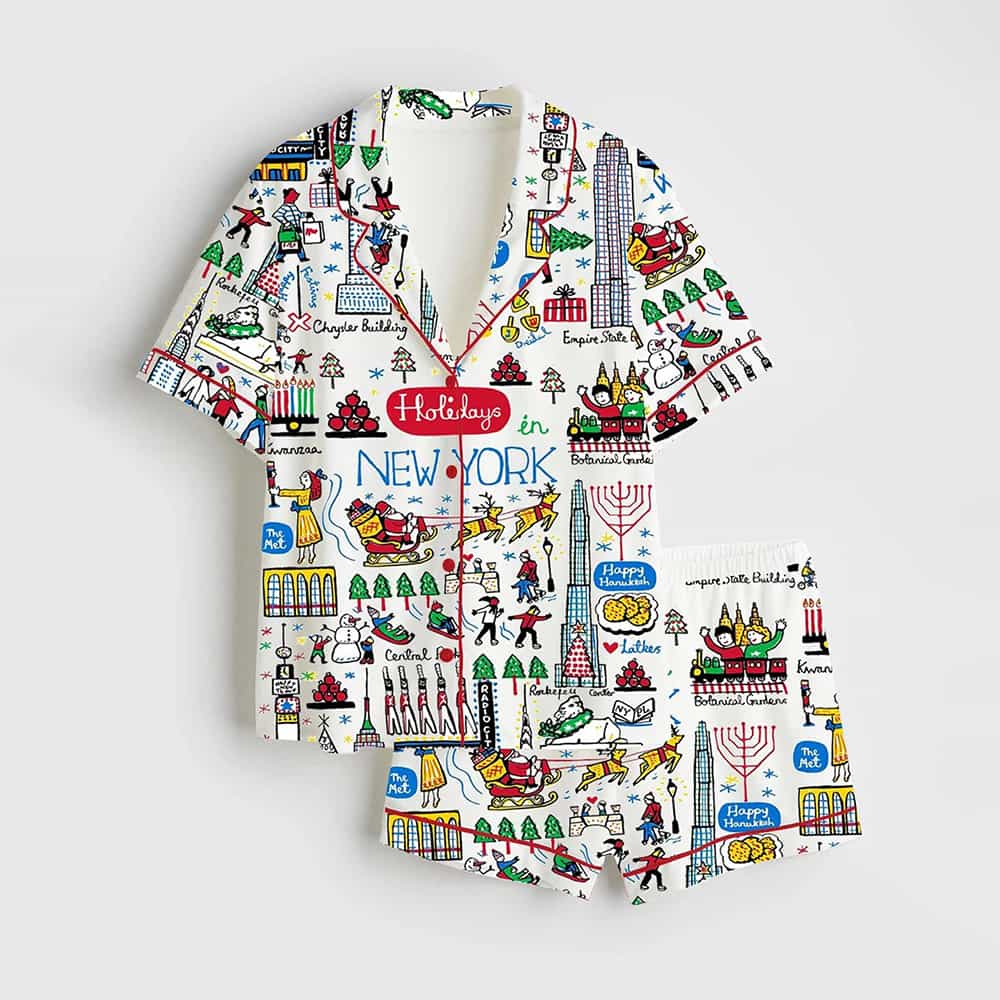 Holidays In New York Short Sleeve Satin Pajama Set