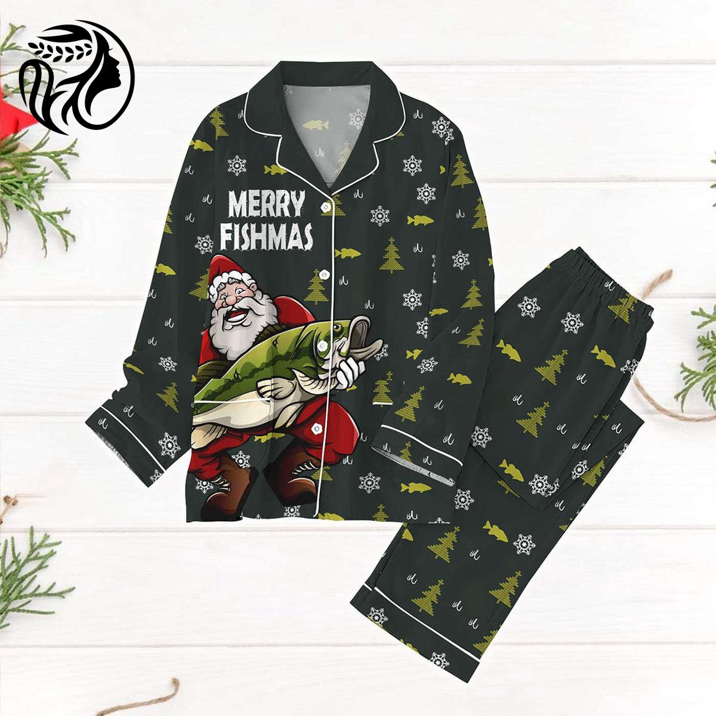 Fisherman Fishing Xmas Pajama Set