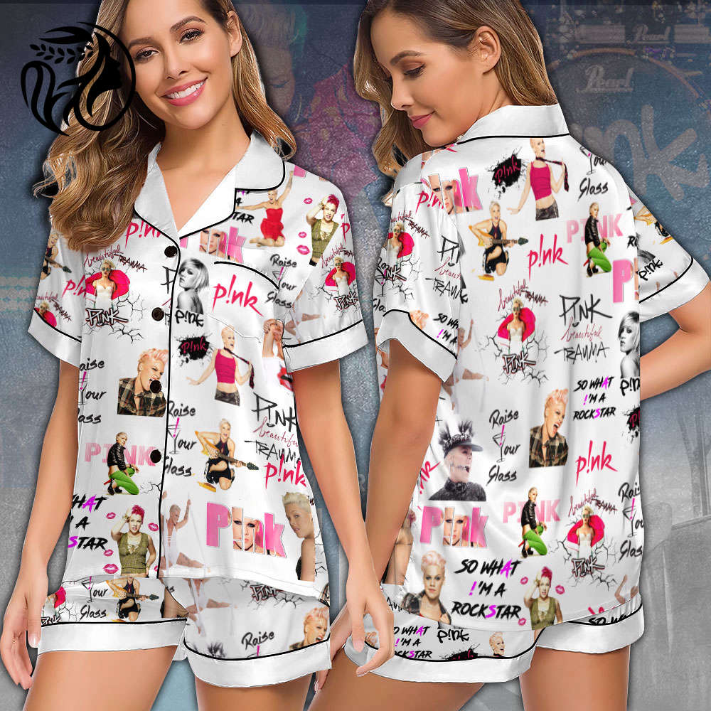 P!Nk Imitation Silk Pajama Set With Short Sleeve