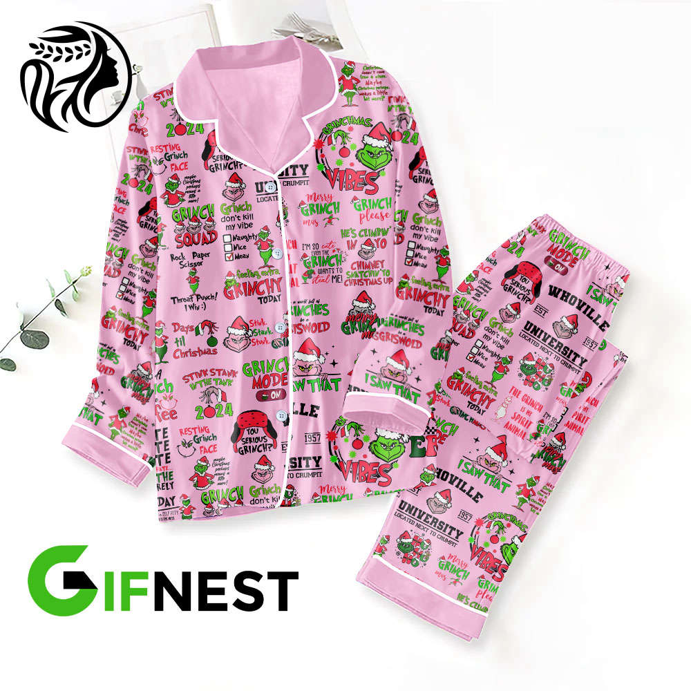 Grinch Button Down Pajama Set