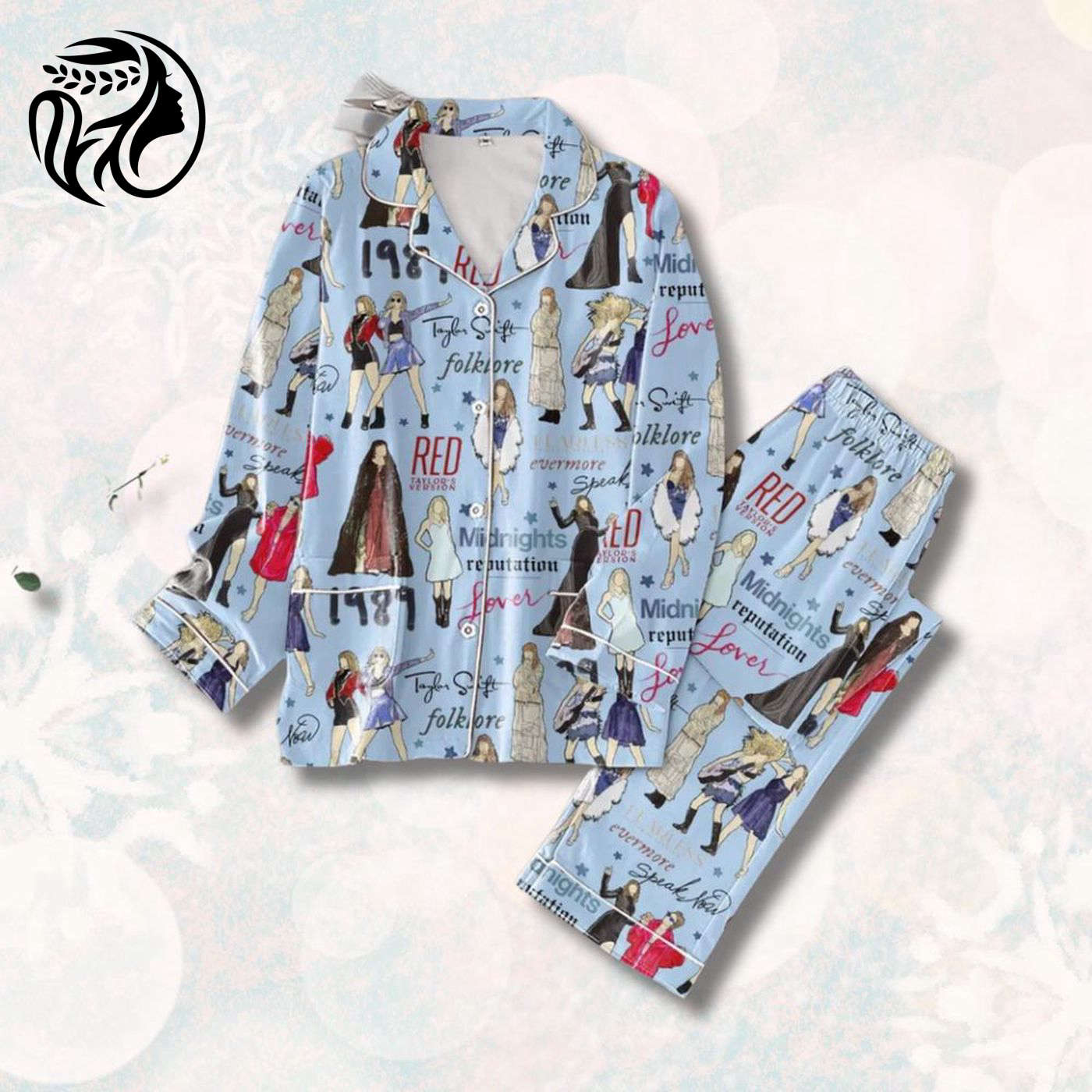 Taylor Light Blue All Hit Album Eras Tour Pajama Set
