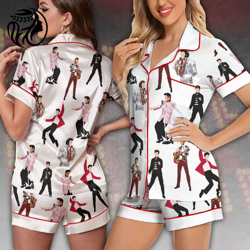 Elvis Presley Imitation Silk Pajama Set With Short Sleeve
