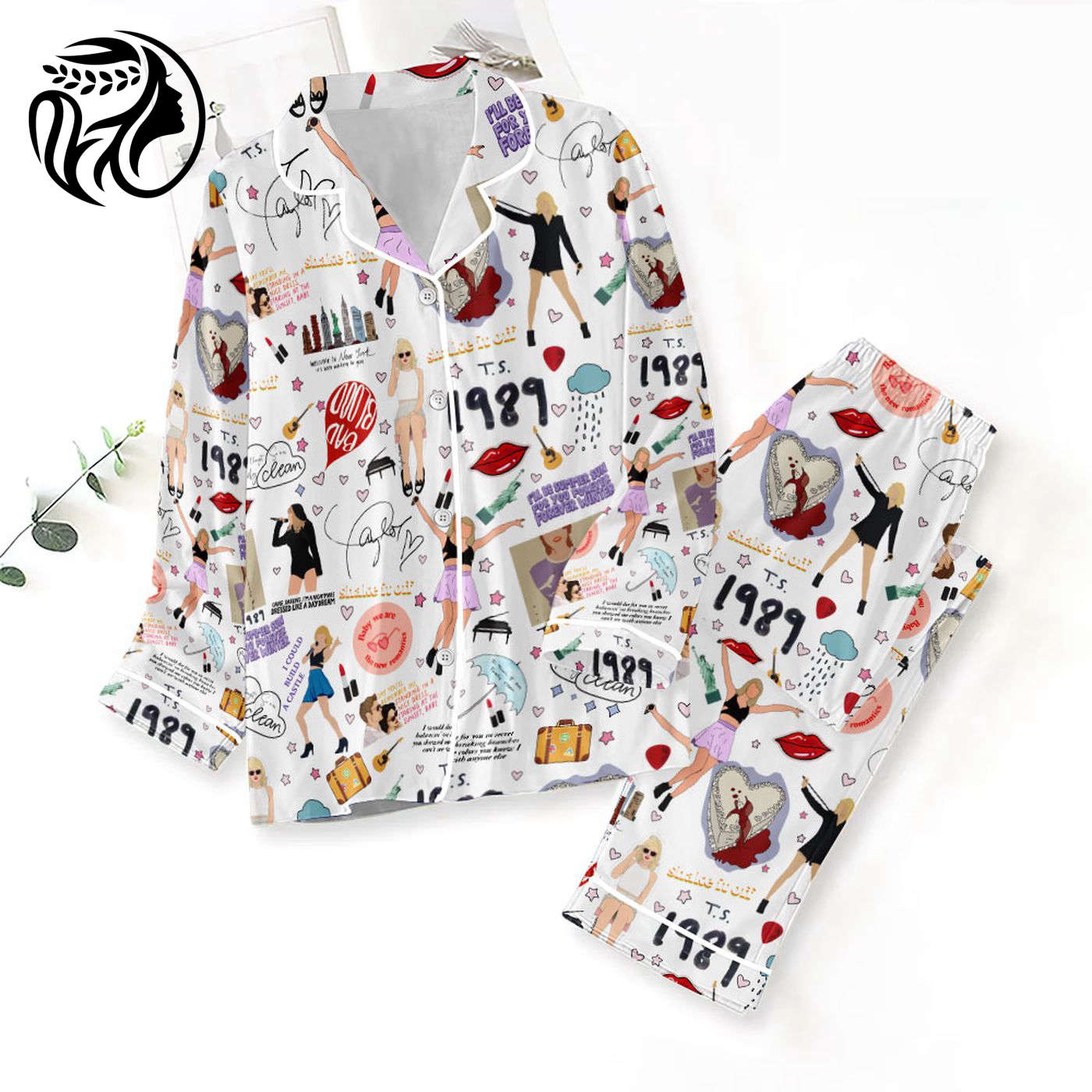 Taylor Swift Pajama Set Set Button Down Sleepwear