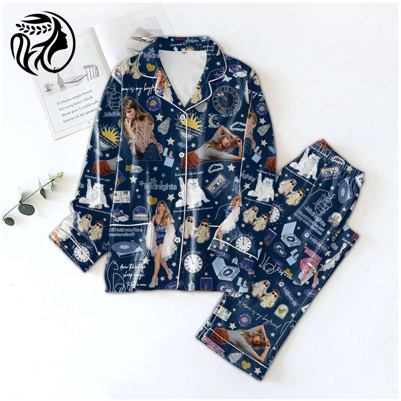 Stylish Taylorwift Pajama Set Set Comfy Button Down Sleepwear