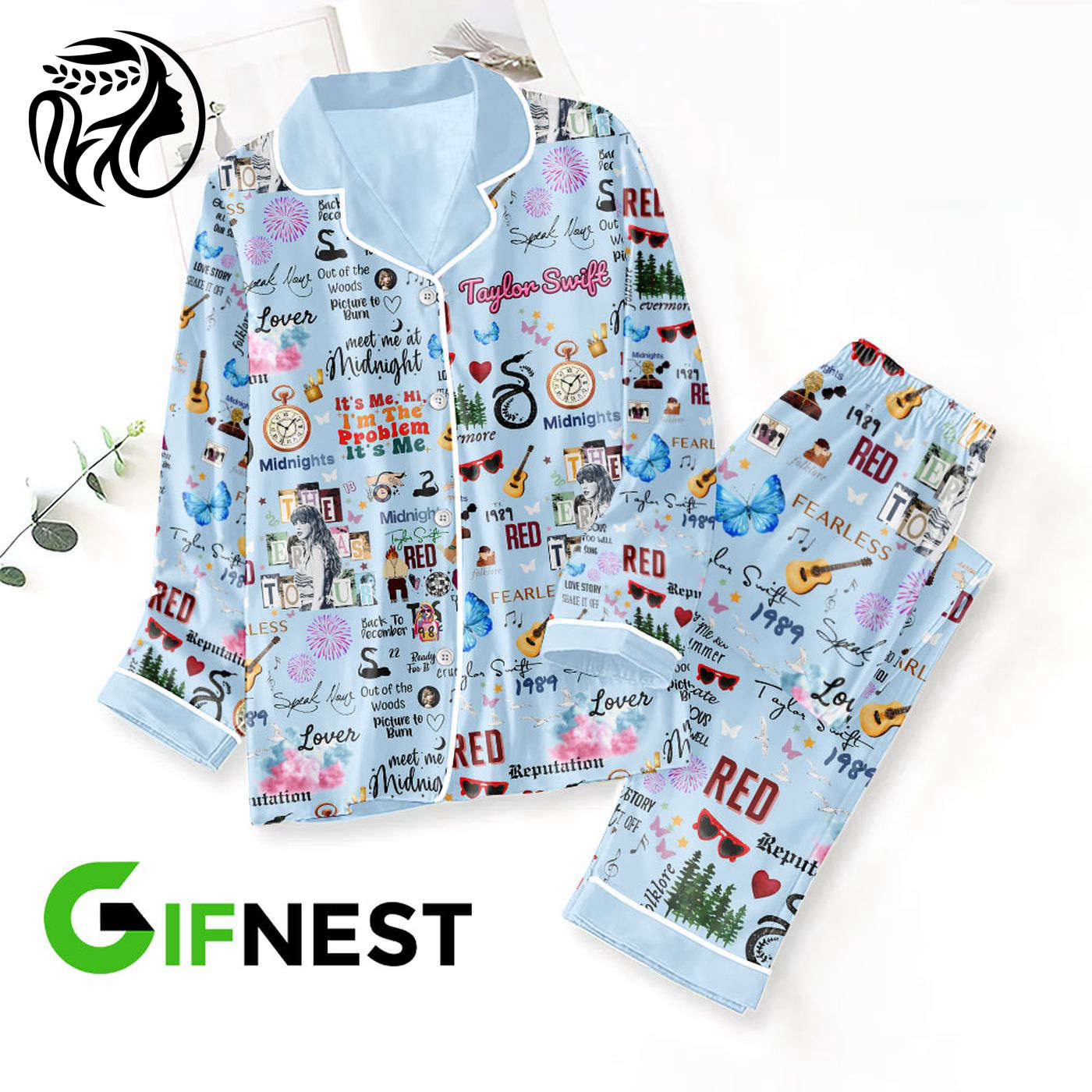 Stylish Taylor Swift Button Down Pajama Set 2