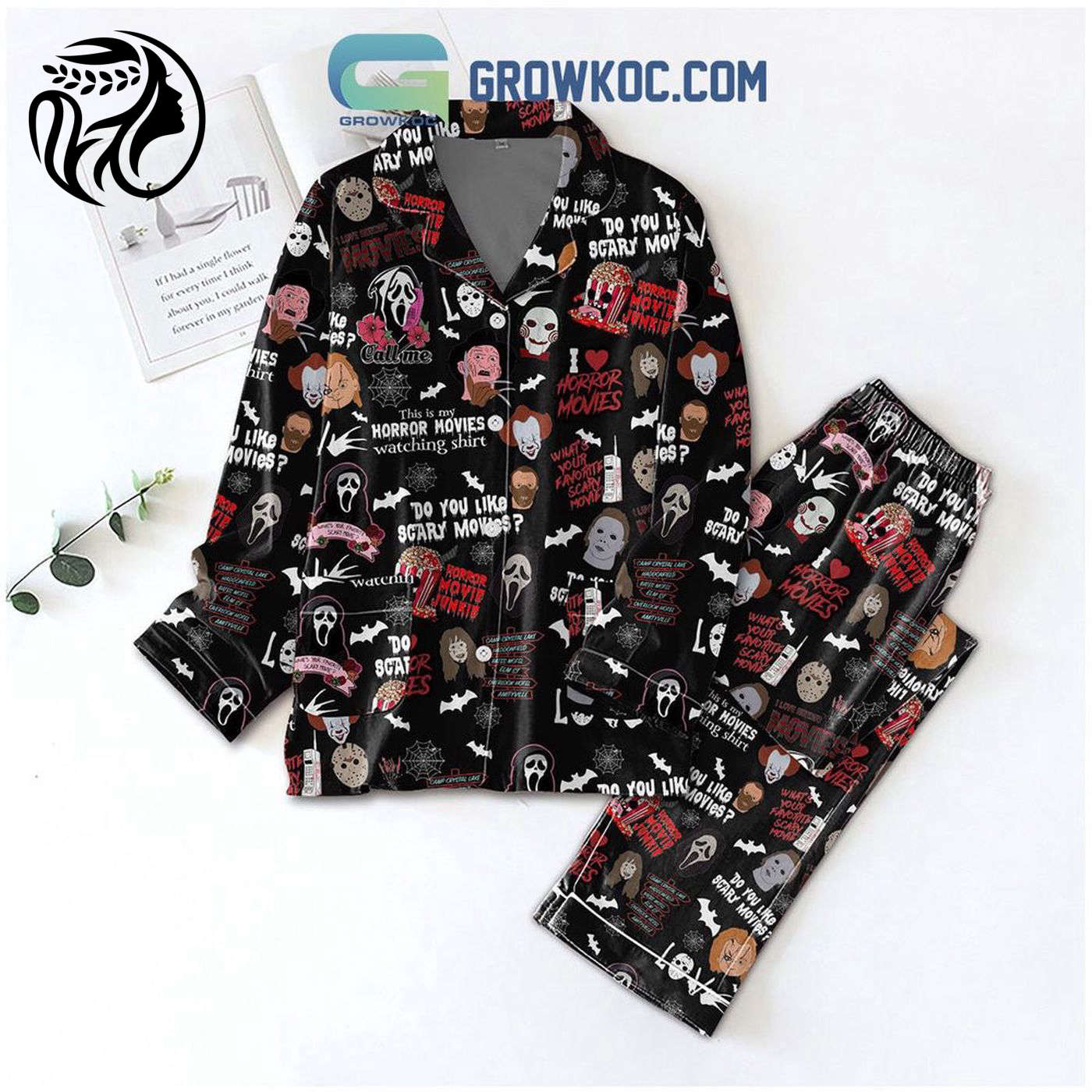 Spooky Movie Lover Pajama Set Set Family Pjs For Horror Movies Fans