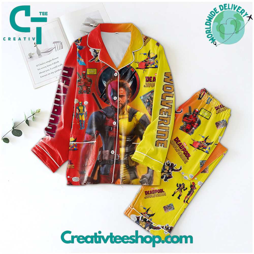 Deadpool X Wolverine Button Down Long Sleeve Or Short Sleeve Pyjama Pajama Set Set With Pants Hg