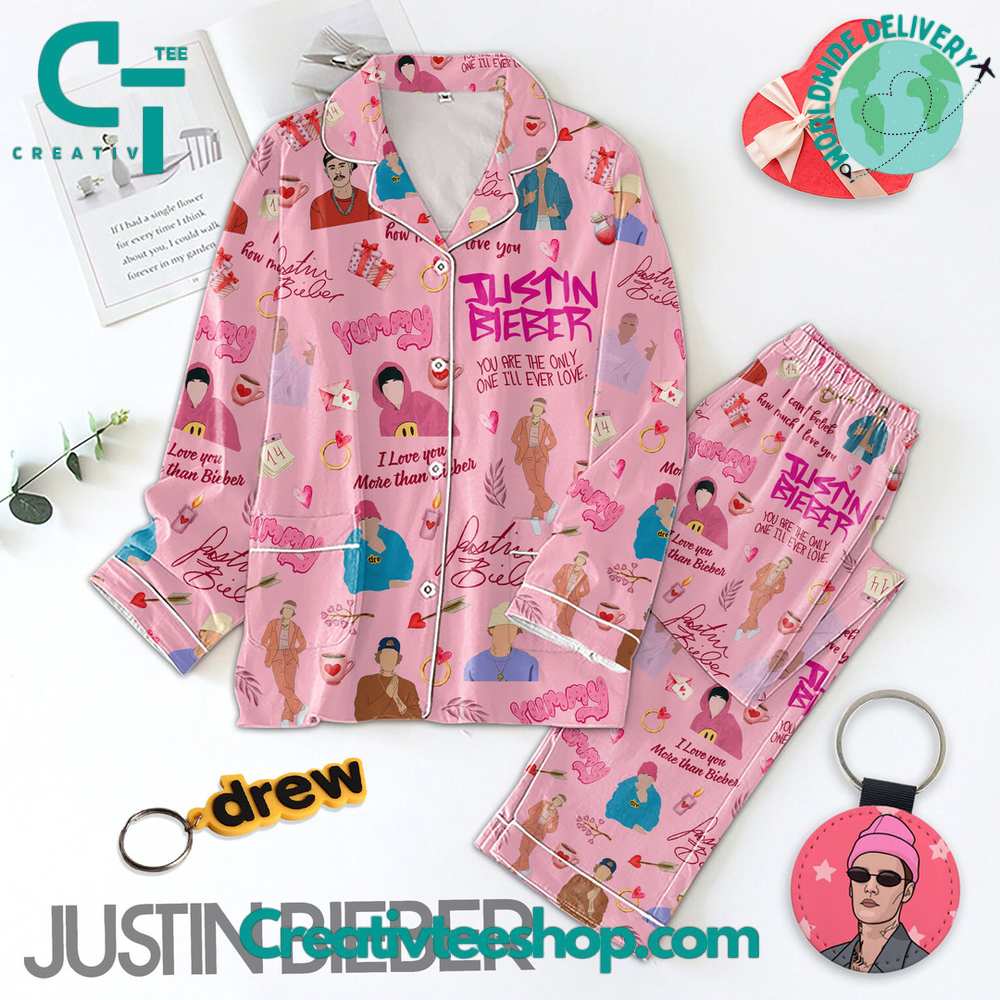Justin Bieber I Love You Pink Button Down Long Sleeve Or Short Sleeve Pyjama Pajama Set Set With Pants Hg
