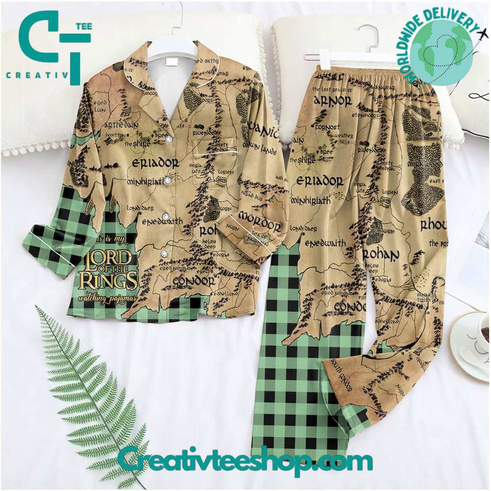 The Lord Of The Rings Button Down Long Sleeve Or Short Sleeve Pyjama Pajama Set Set With Pants Hg
