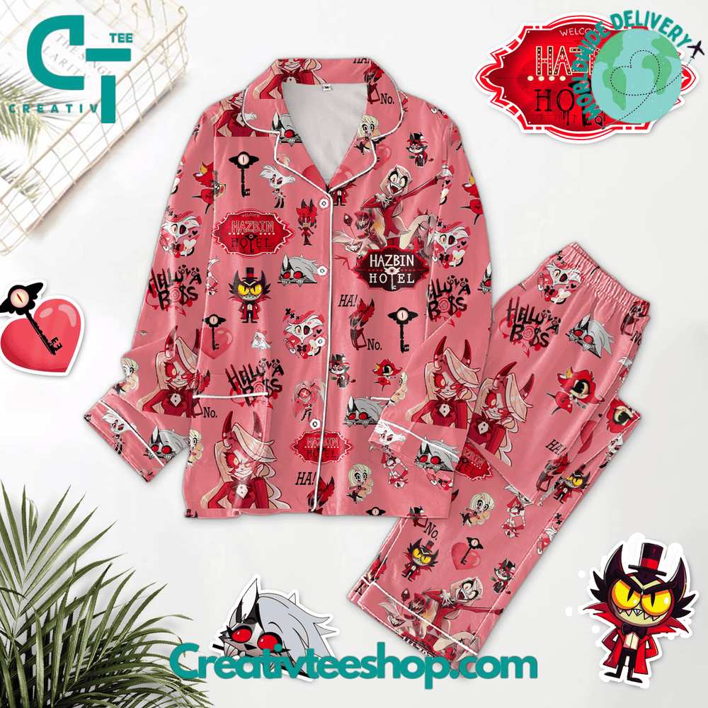 Hazbin Hotel Button Down Long Sleeve Or Short Sleeve Pyjama Pajama Set Set With Pants Hg