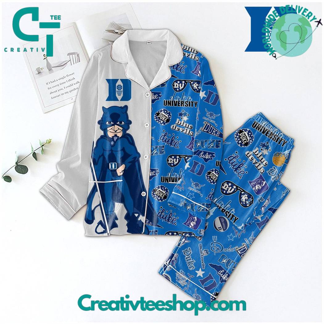 Duke Blue Devils Ncaa Basketball Button Down Long Sleeve Or Short Sleeve Pyjama Pajama Set Set With Pants Hg