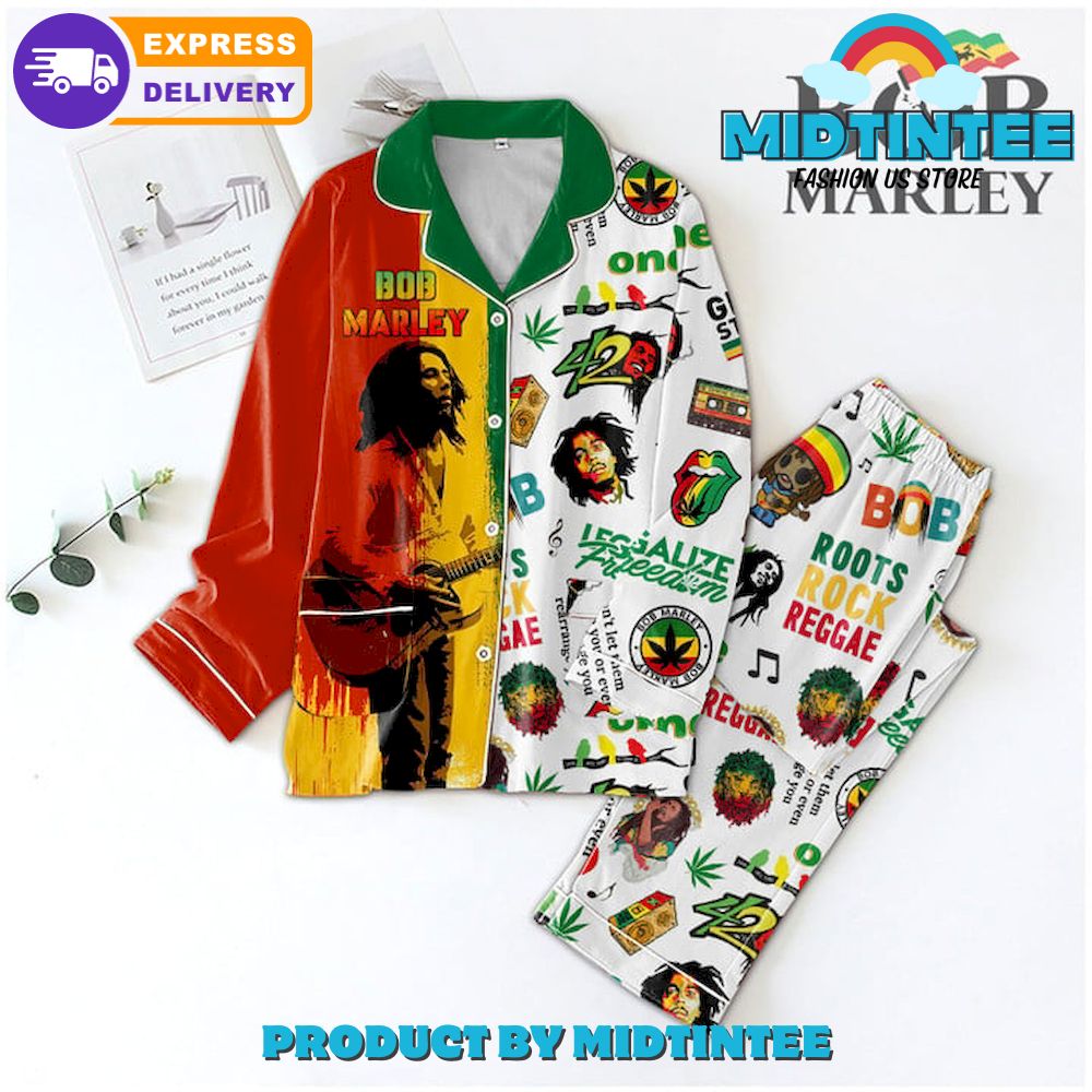 Bob Marley Roots Rock Reggae Long Sleeve Or Short Sleeve Pyjama Pajama Set With Pants Hg
