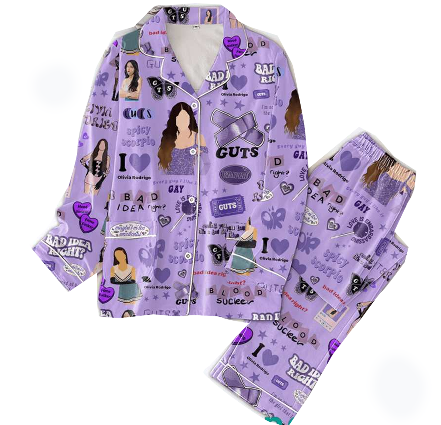 Olivia Rodrigo Guts Purple Long Sleeve Or Short Sleeve Pyjama Pajama Set Set With Pants Hg