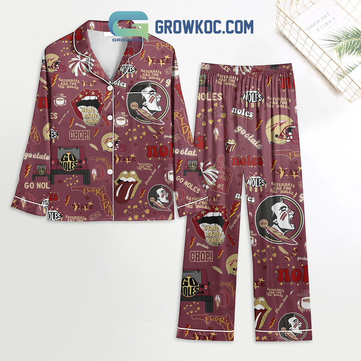 Florida State Seminoles Go Noles Red Design Pyjama Pajama Set Nva
