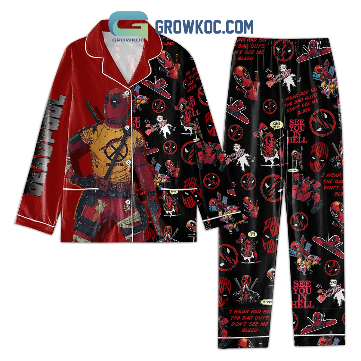 Deadpool See You In Hell Red Pyjama Pajama Set Hg