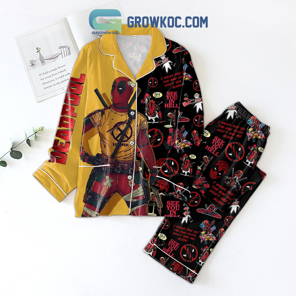 Deadpool See You In Hell Yellow Pyjama Pajama Set Hg