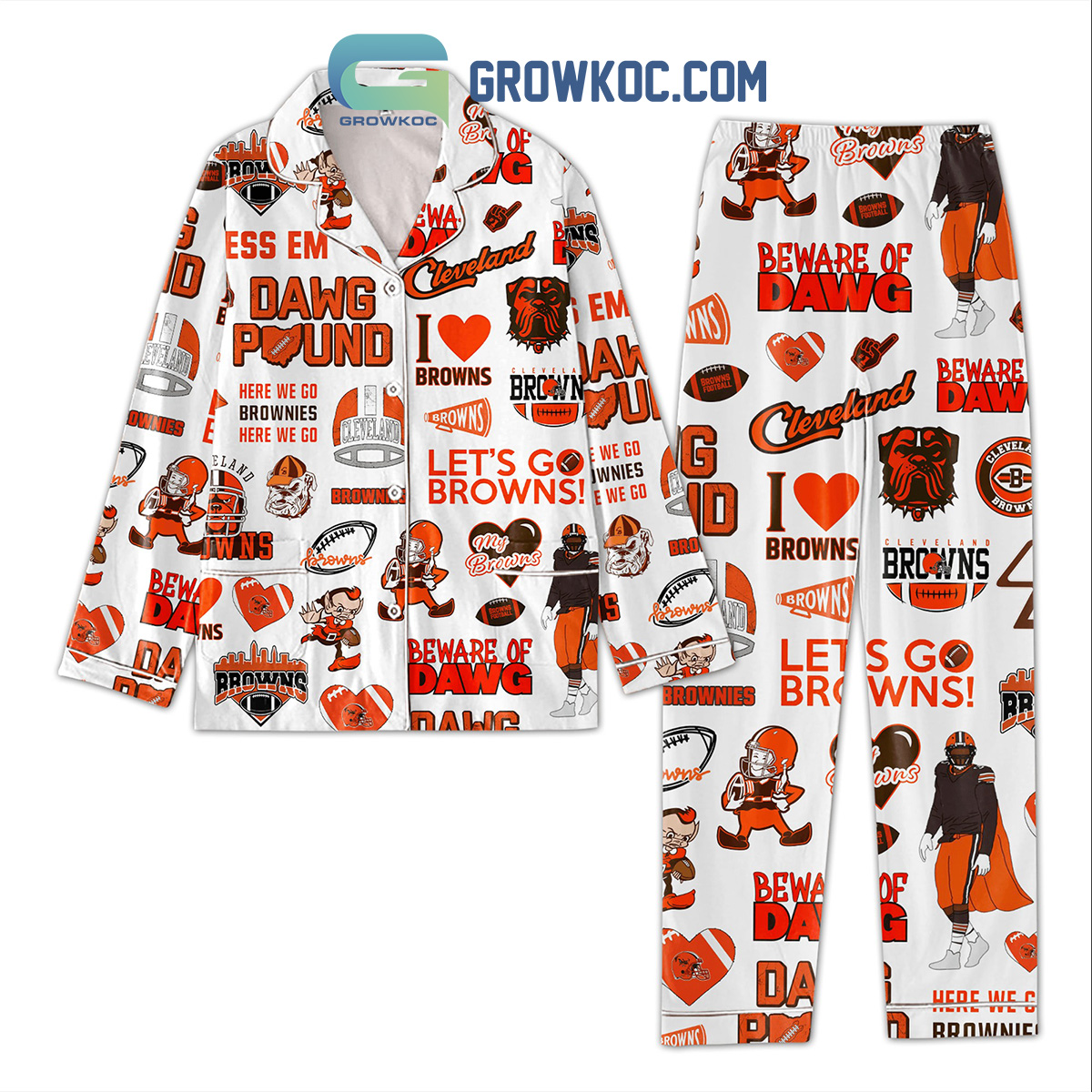 Cleveland Browns Beware Of Dawg Pyjama Pajama Set Nva