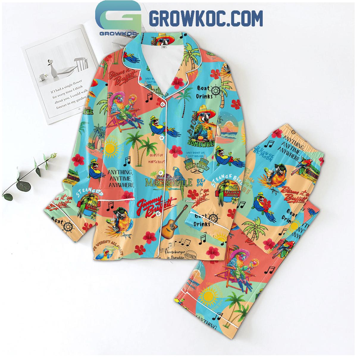 Jimmy Buffett Anything Anytime Anywhere Colorful Pyjama Pajama Set Nva