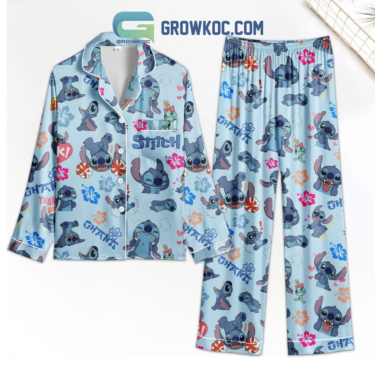 Stitch Ohana Family Hibicus Pyjama Pajama Set Nva