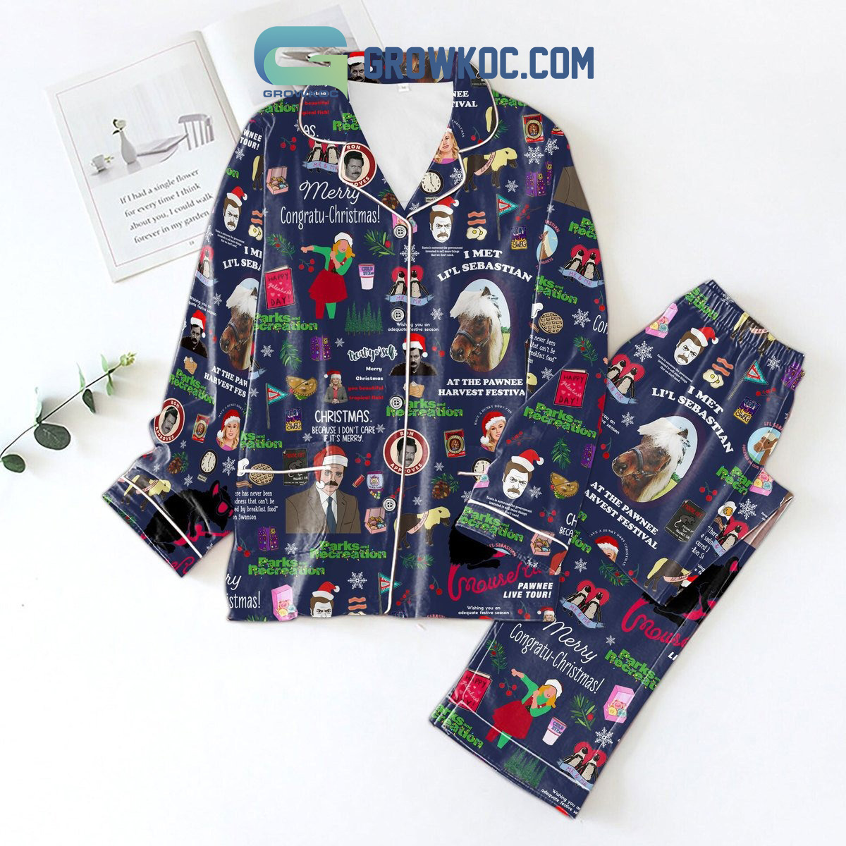 Parks And Recreation I Met Li?L Sebastian At The Pawnee Harvest Festival Pajama Set Pyjamas Sleepwear Short Sleeve Long Sleeve Nva