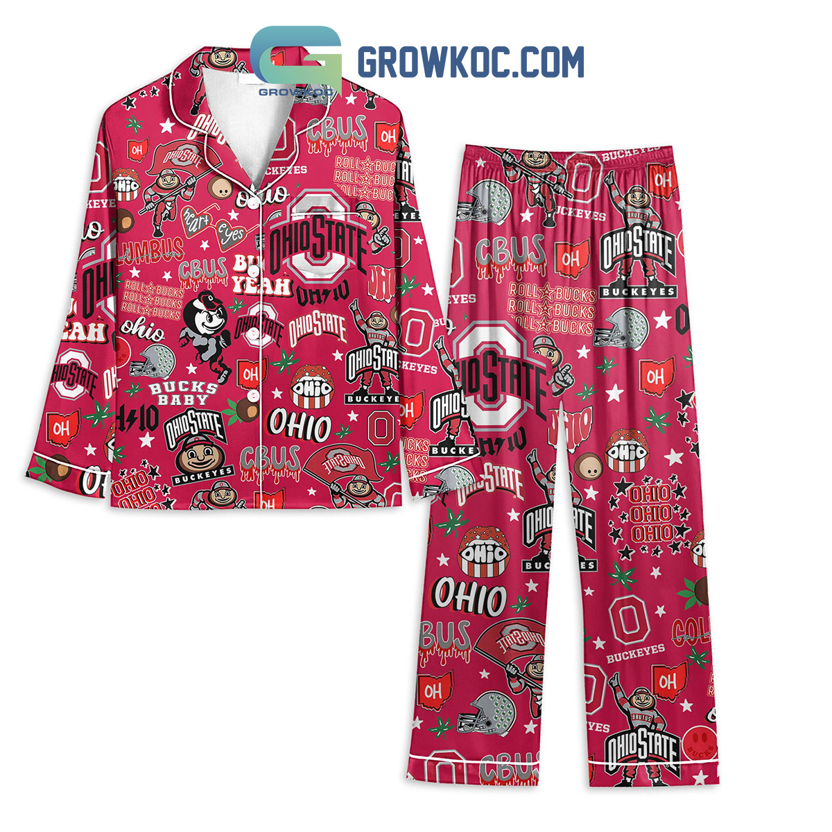 Ohio State Buckeyes Roll Bucks Pyjama Pajama Set Nva