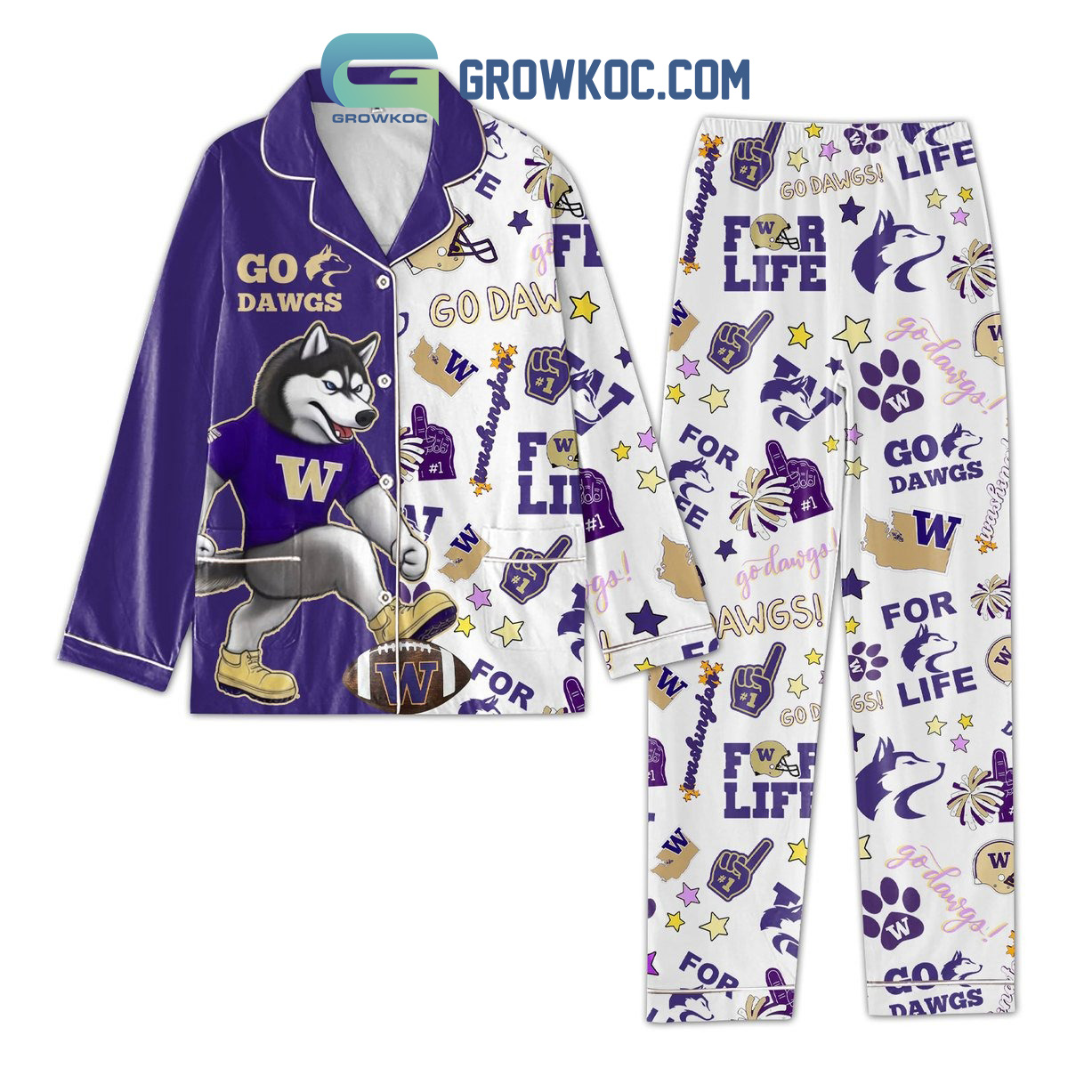 Washington Huskies For Life Go Dawgs Pyjama Pajama Set Nva