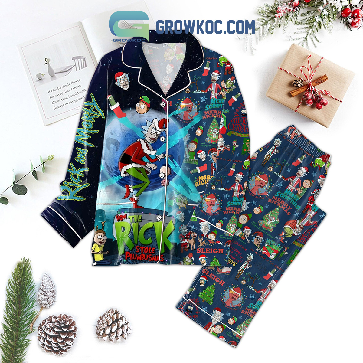 Rick And Morty I Always Sleigh Merry And Happy New Year Pajama Set Pyjamas Sleepwear Short Sleeve Long Sleeve Nva
