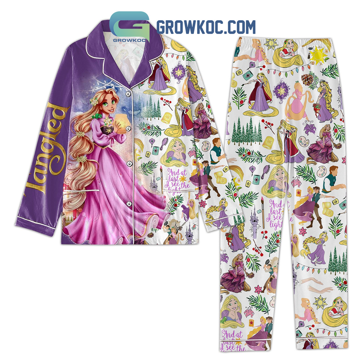 Tangled And At Last I See The Light Pajama Set Pyjamas Sleepwear Short Sleeve Long Sleeve Nva