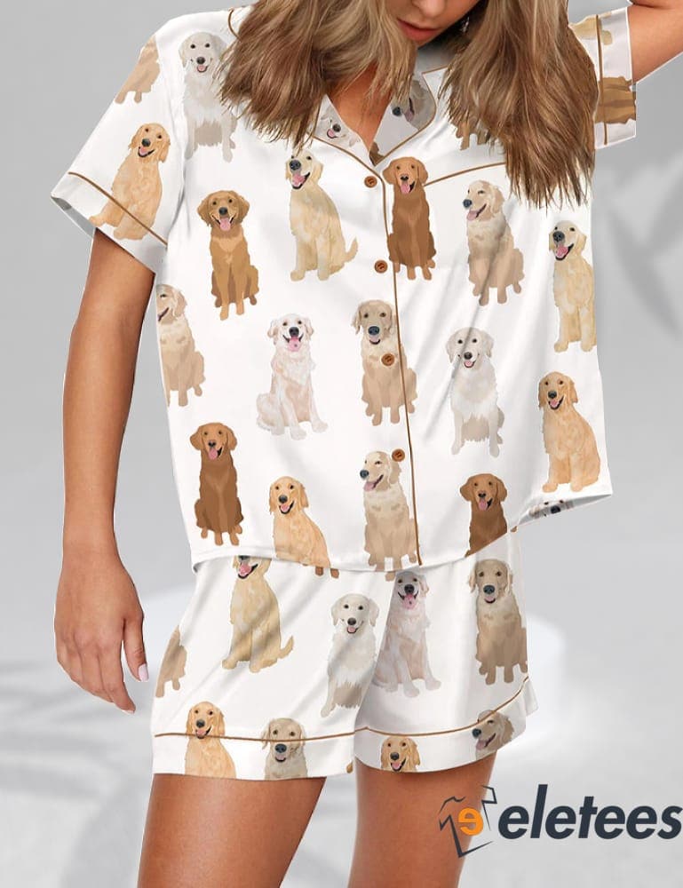 Golden Retriever Long Sleeve Or Short Sleeve Pyjama Pajama Set Set With Pants Hg
