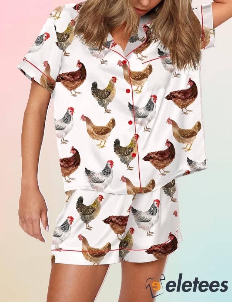 Crazy Chicken Lady Long Sleeve Or Short Sleeve Pyjama Pajama Set Set With Pants Hg