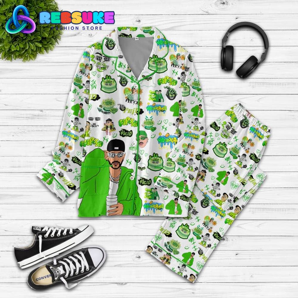Feid Ferxxo Green White Pyjama Pajama Set Nva