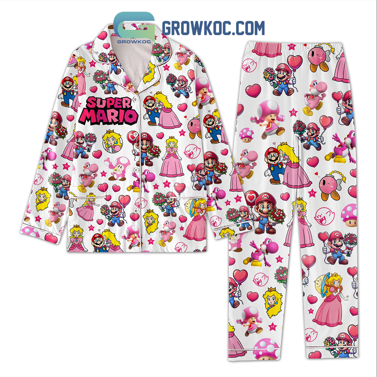 Super Mario Nintendo Valentine Pyjama Pajama Set Nva