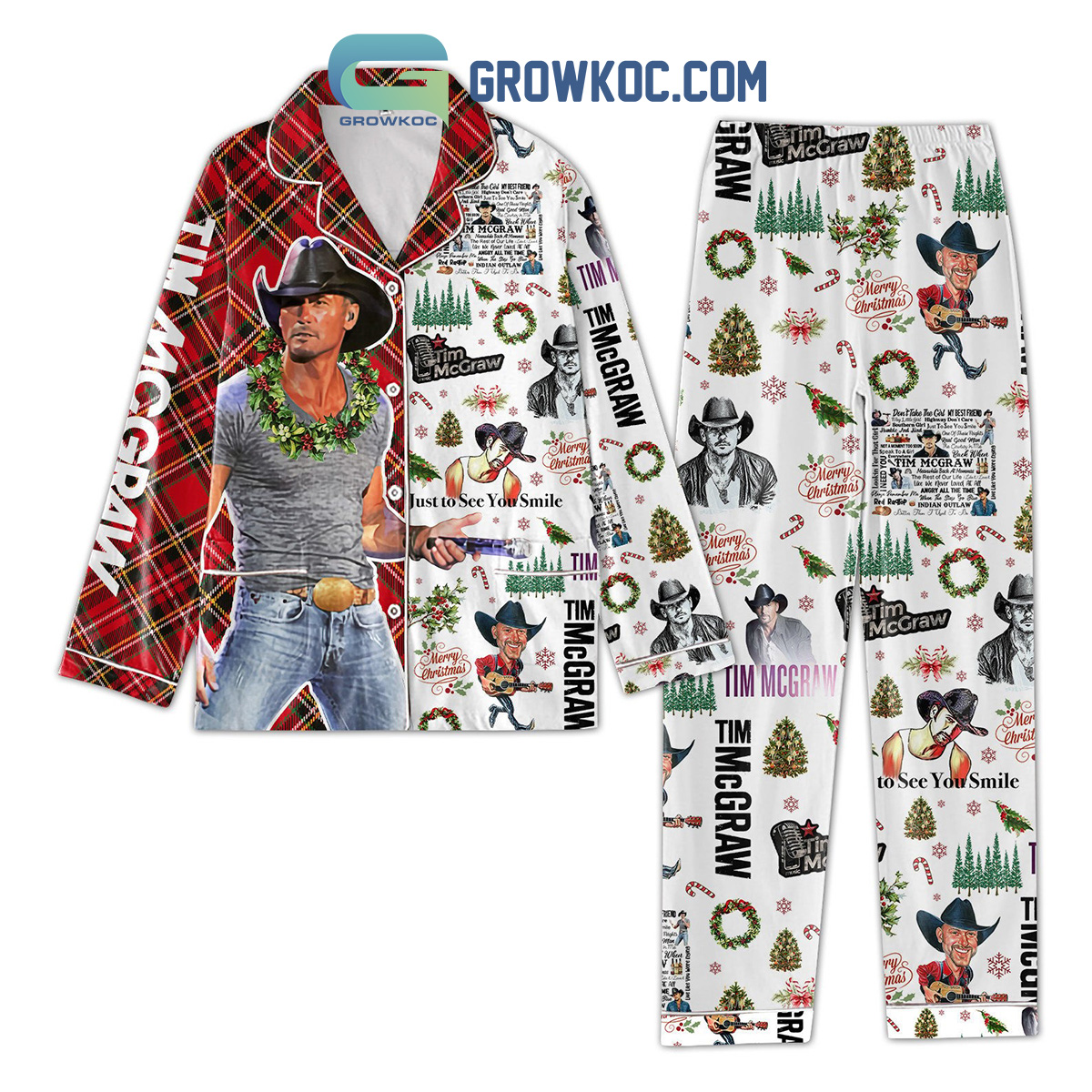 Tim Mcgraw Just To See You Smile Merry Pajama Set Pyjamas Sleepwear Short Sleeve Long Sleeve Nva
