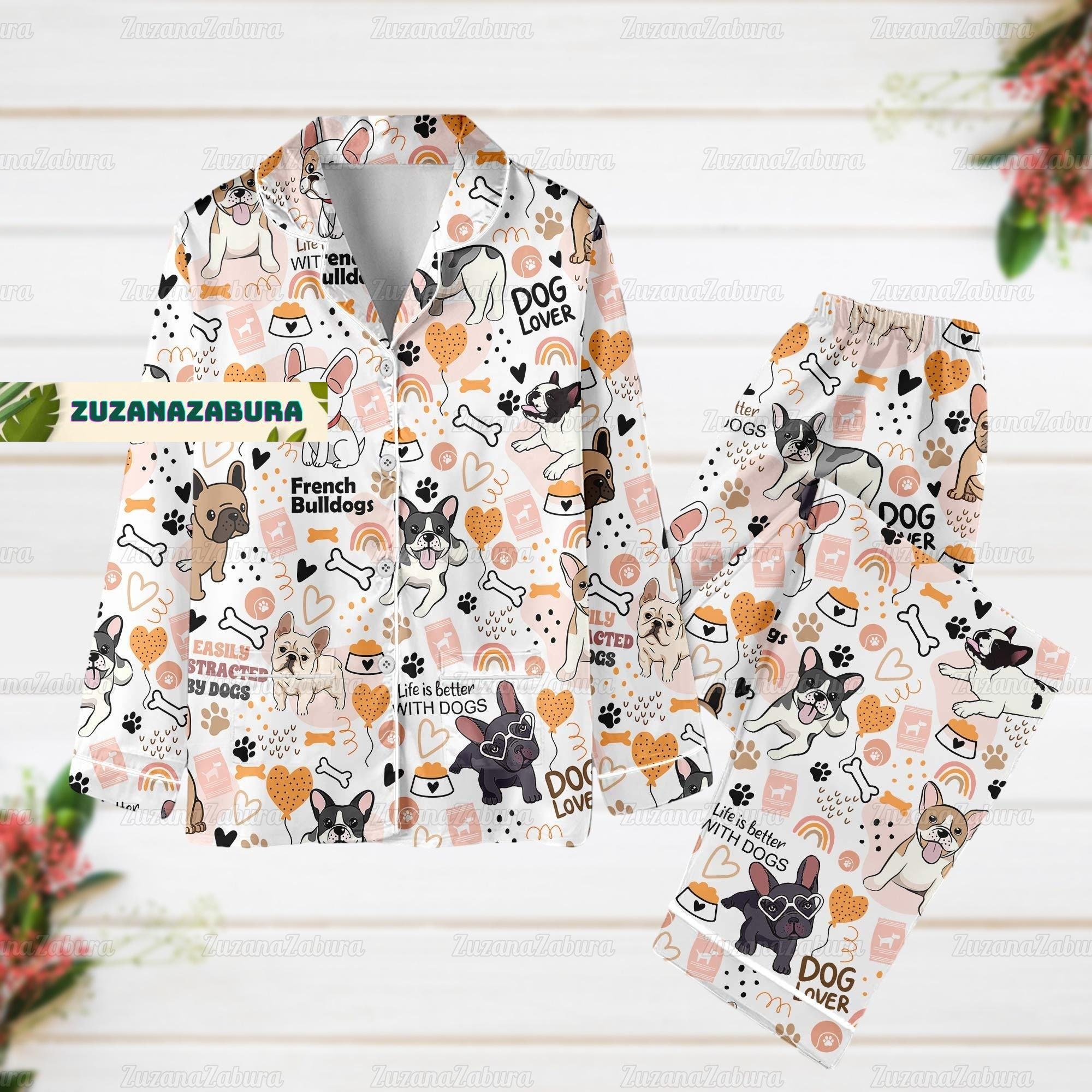 French Bulldog Long Sleeve Or Short Sleeve Pyjama Pajama Set