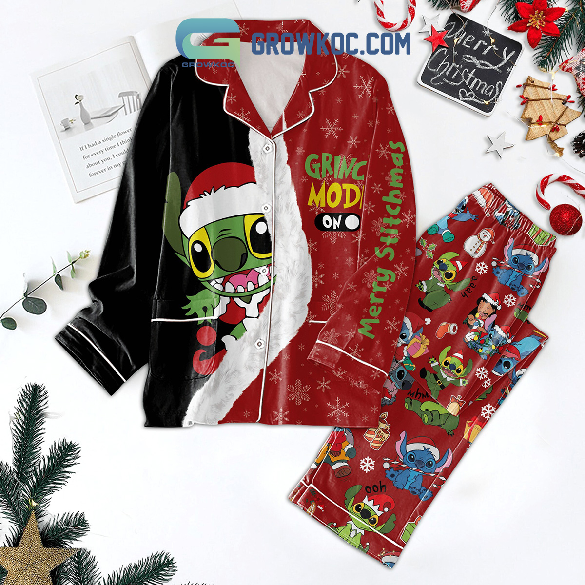 Grinch Mode On Merry Stitchmas Family Matching Pajama Set Gifts Hg