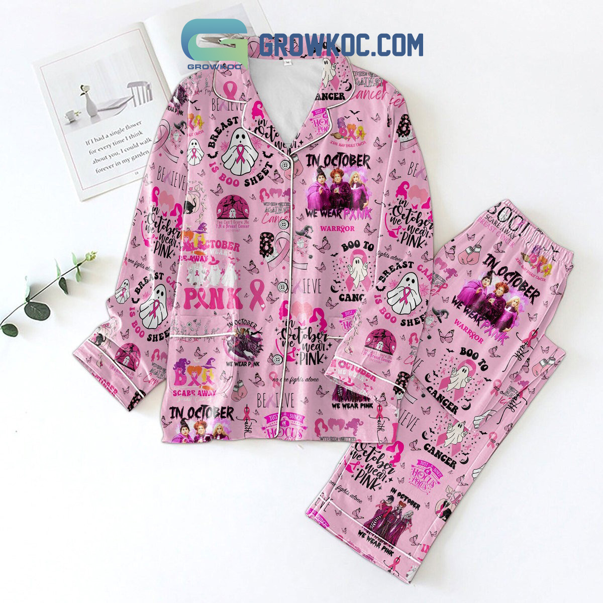 Hocus Pocus Breast Cancer Awareness We Wear Pink Pyjama Pajama Set Nva