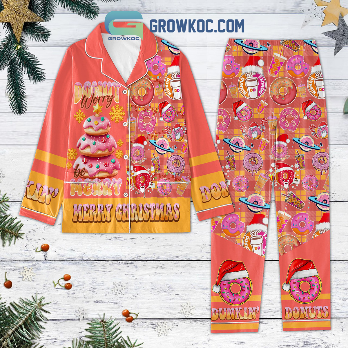 Donut Worry Merry Family Matching Pajama Set Gifts Hg