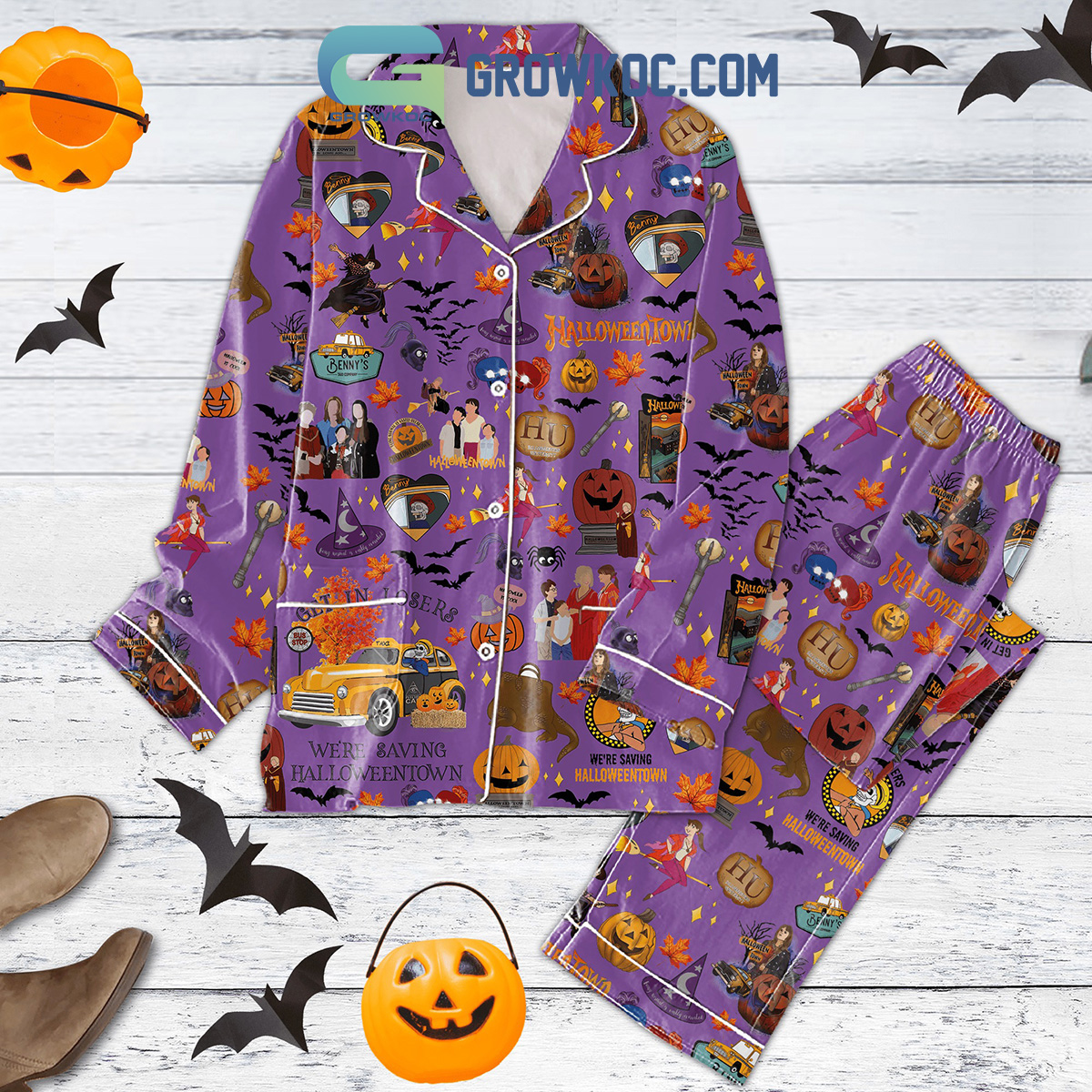 Get In Losers We?Re Saving Halloween Town Witch Pumpkin Pyjama Pajama Set Nva