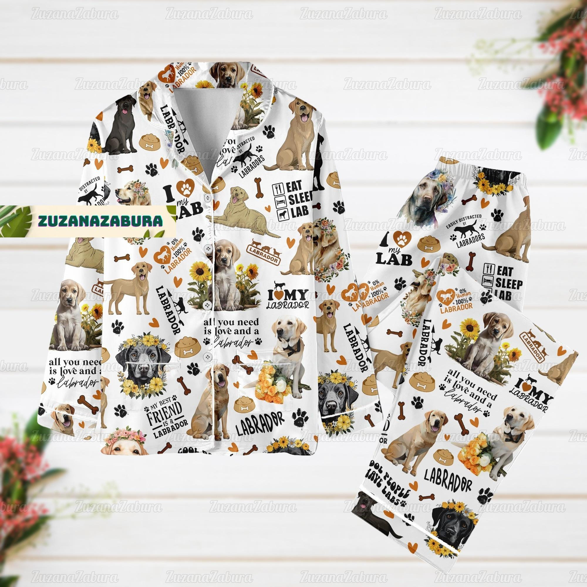 Labrador Long Sleeve Or Short Sleeve Pyjama Pajama Set