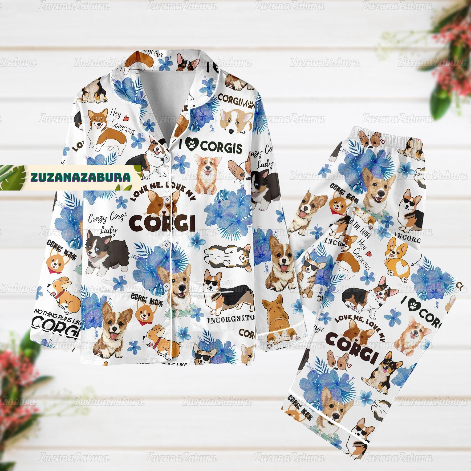 Corgi Long Sleeve Or Short Sleeve Pyjama Pajama Set