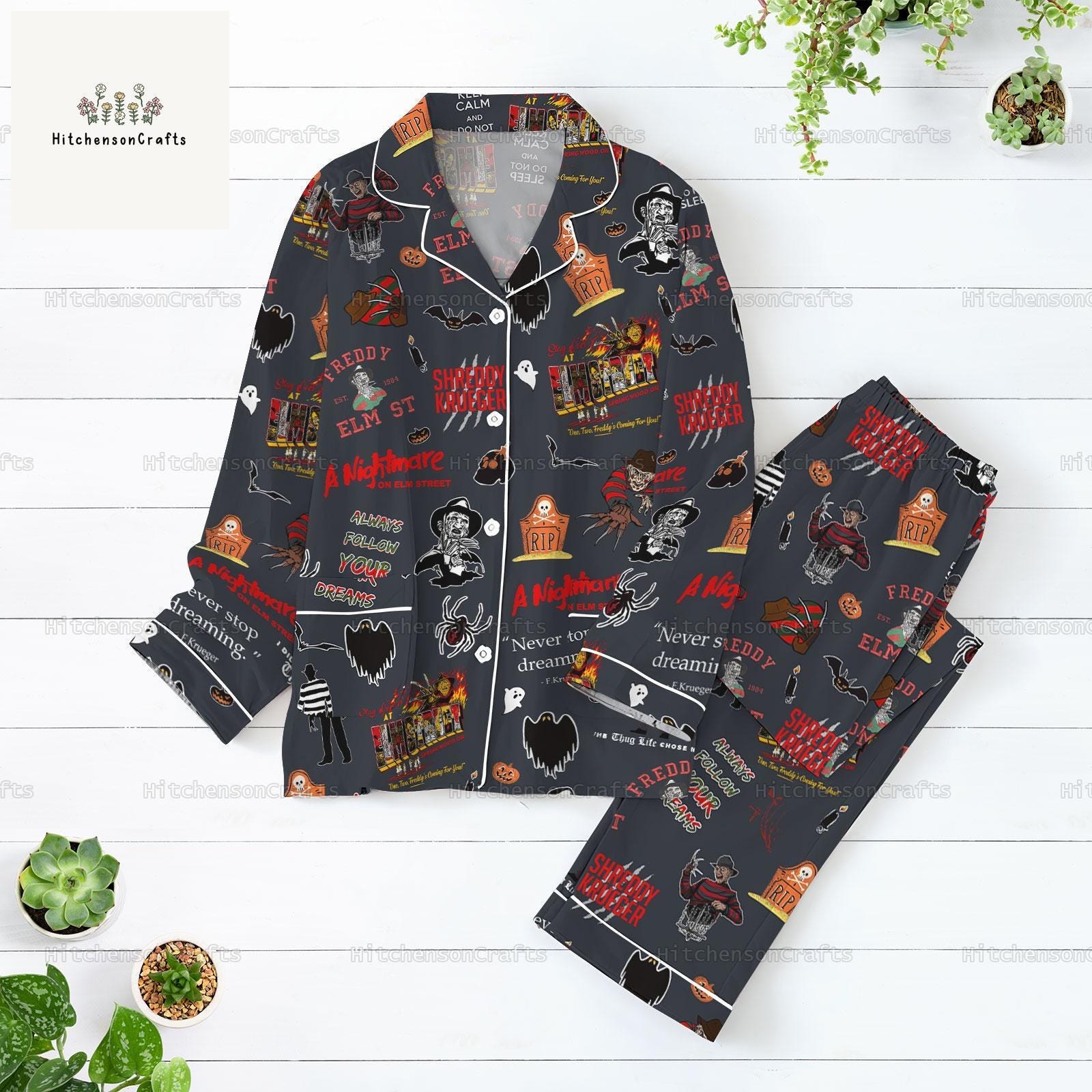 Halloween Freddy Krueger Long Sleeve Or Short Sleeve Pyjama Pajama Set
