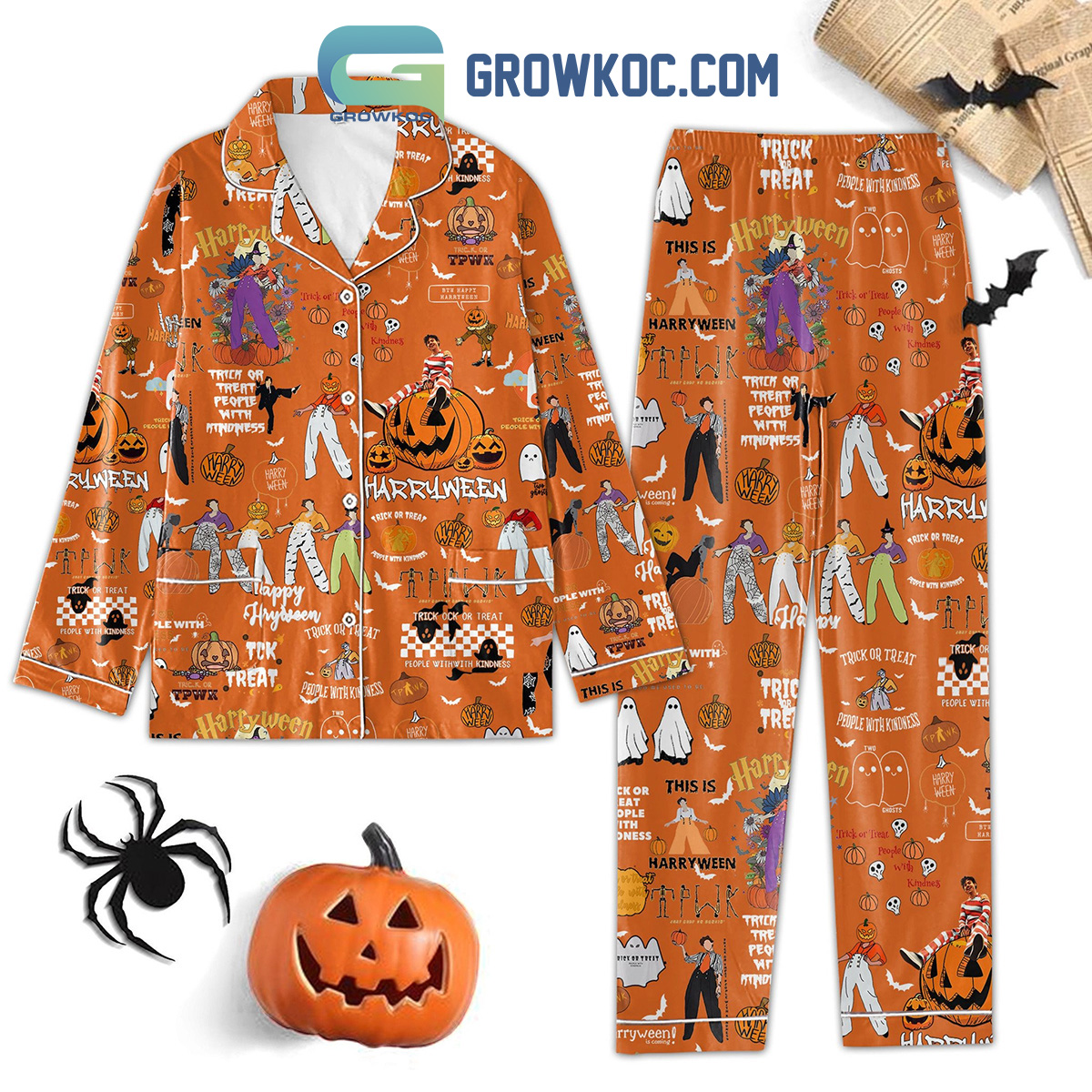 Harry Styles Harryween Trick Or Treat People With Kindness Pyjama Pajama Set Nva