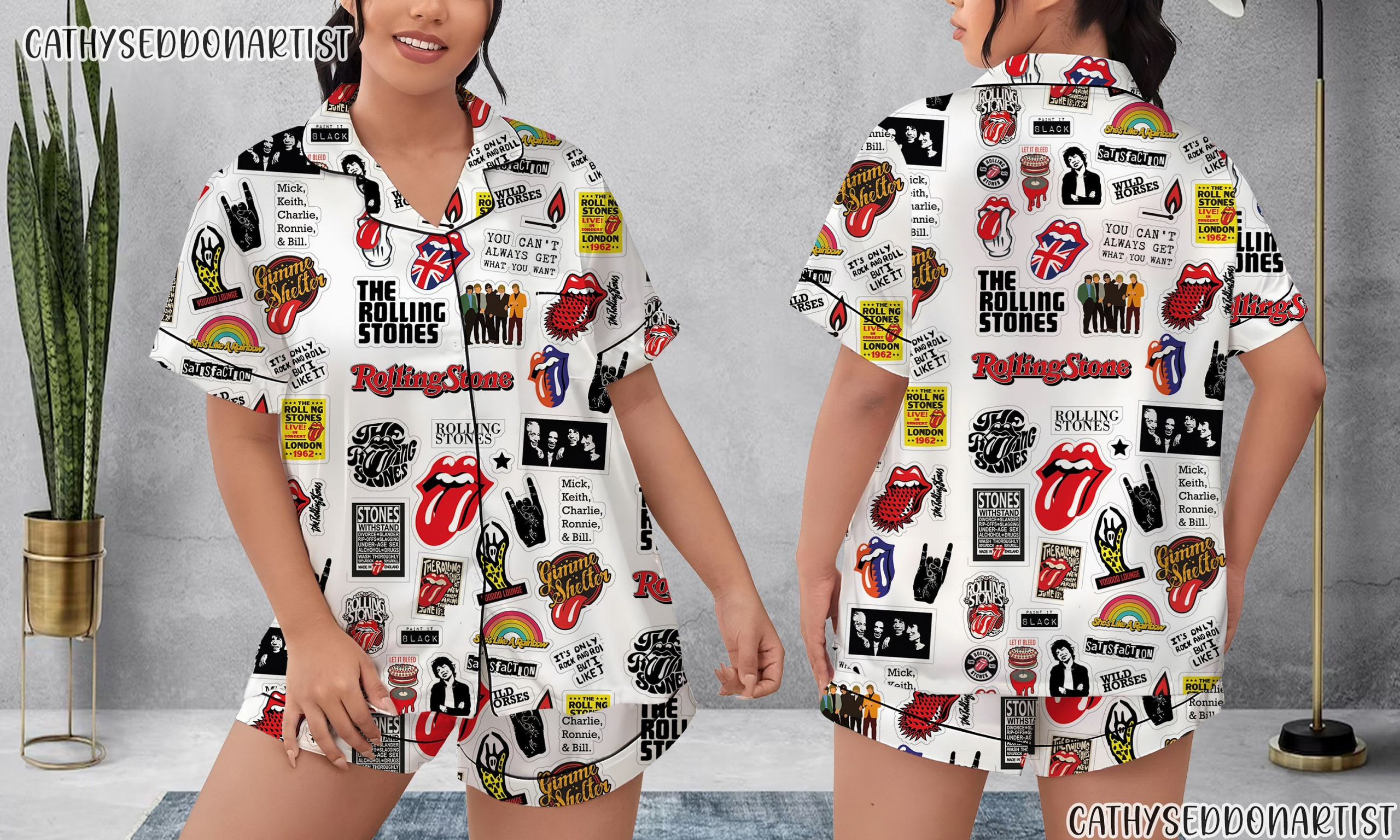 The Rolling Stones The Rolling Stones Holiday Women Sleepwear Long Sleeve Or Short Sleeve Pyjama Pajama Set With Pants Hg