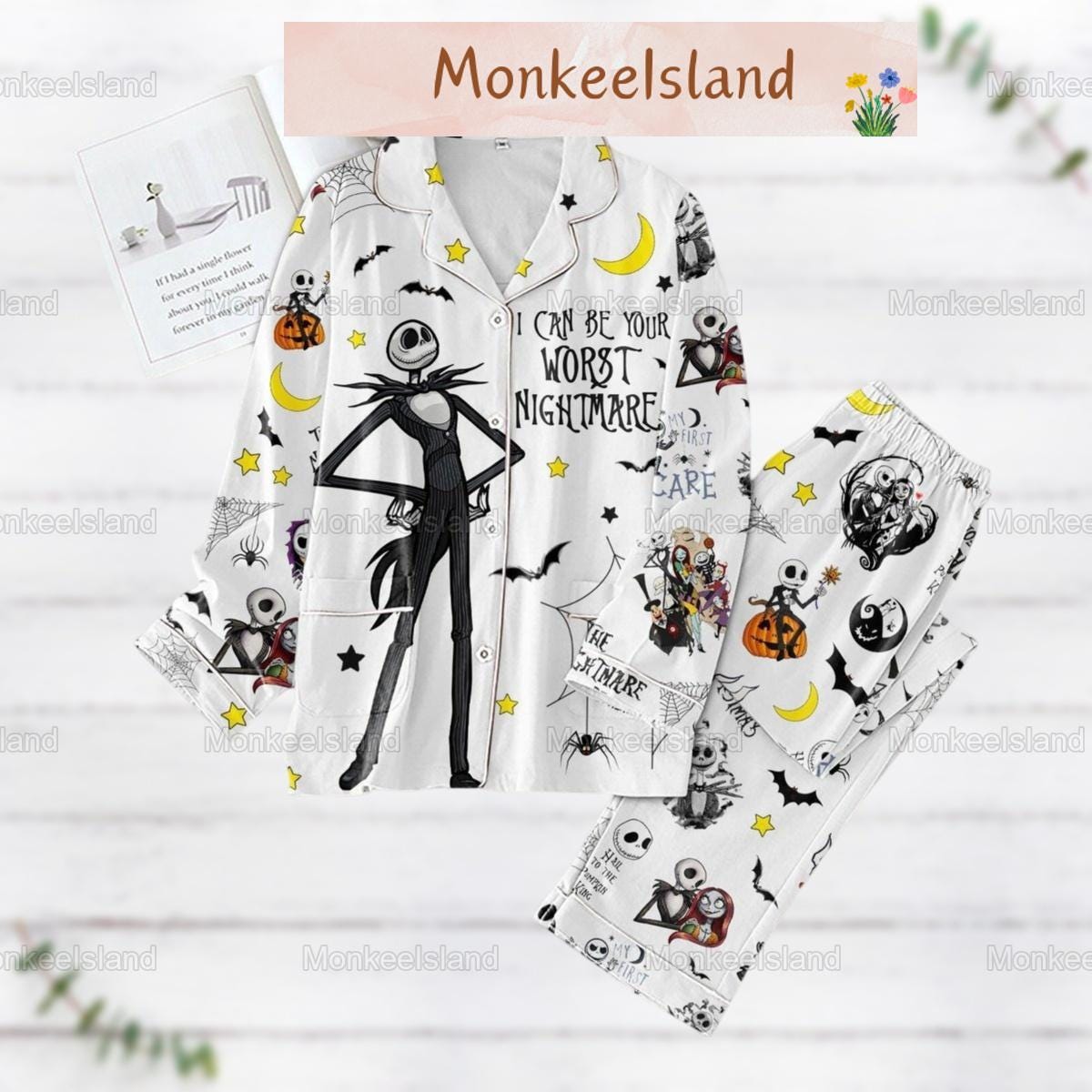 Jack Skellington Halloween Pajamas Set Nightmare Before Pj Set Horror Movie Holiday Pajamas Set Halloween Gifts Hg