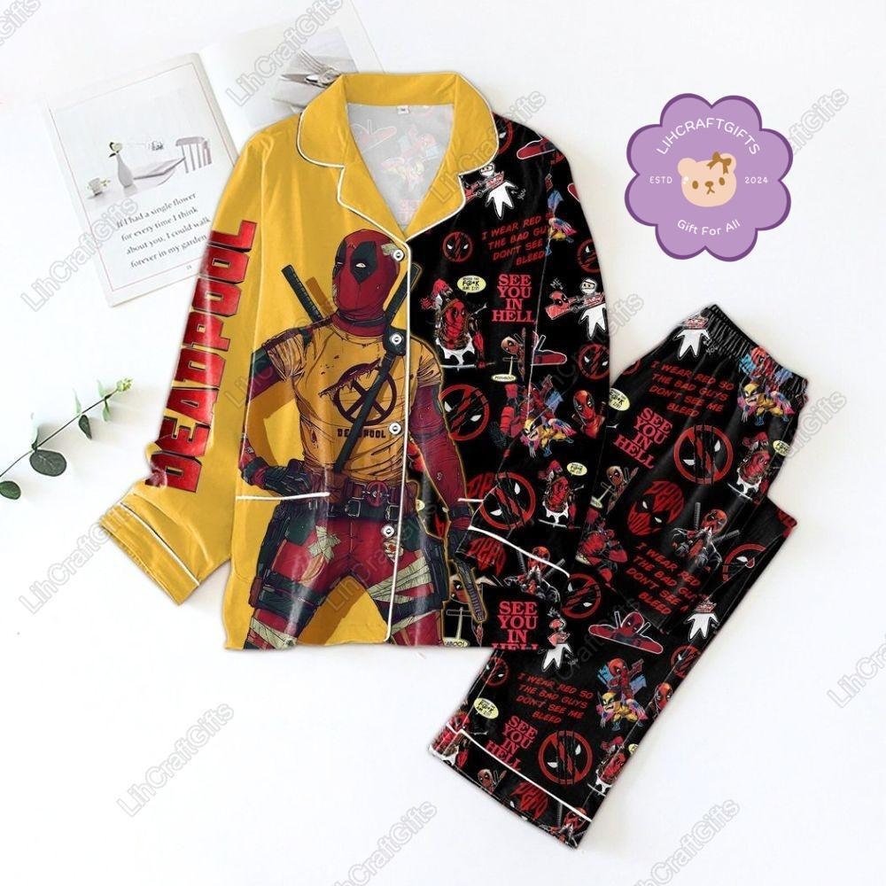 Halloween Deadpool Long Sleeve Or Short Sleeve Pyjama Pajama Set