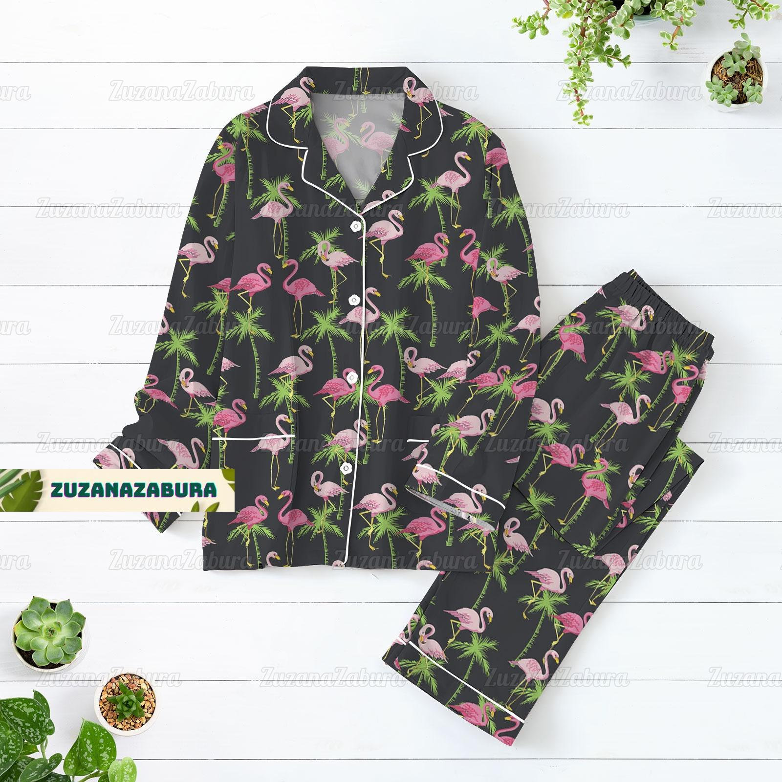 Flamingo Long Sleeve Or Short Sleeve Pyjama Pajama Set